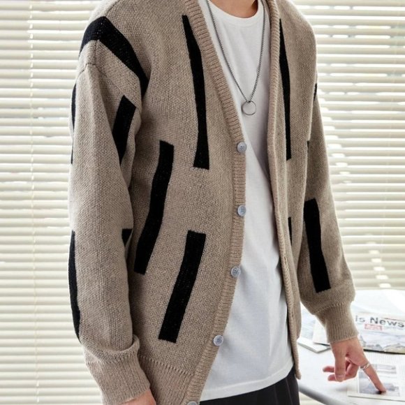 Khaki Mens Cardigan - Picture 3 of 5